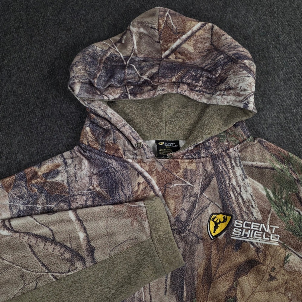 Scent Shield Men's Size L Camo Fleece Hoodie Bone Collector Skull Logo